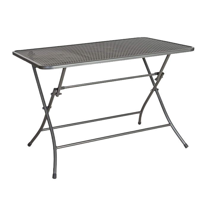 Metal folding table on a white background
