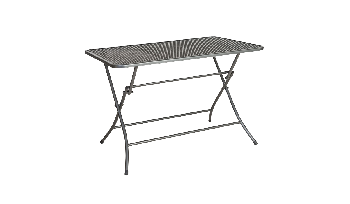 Metal folding table on a white background