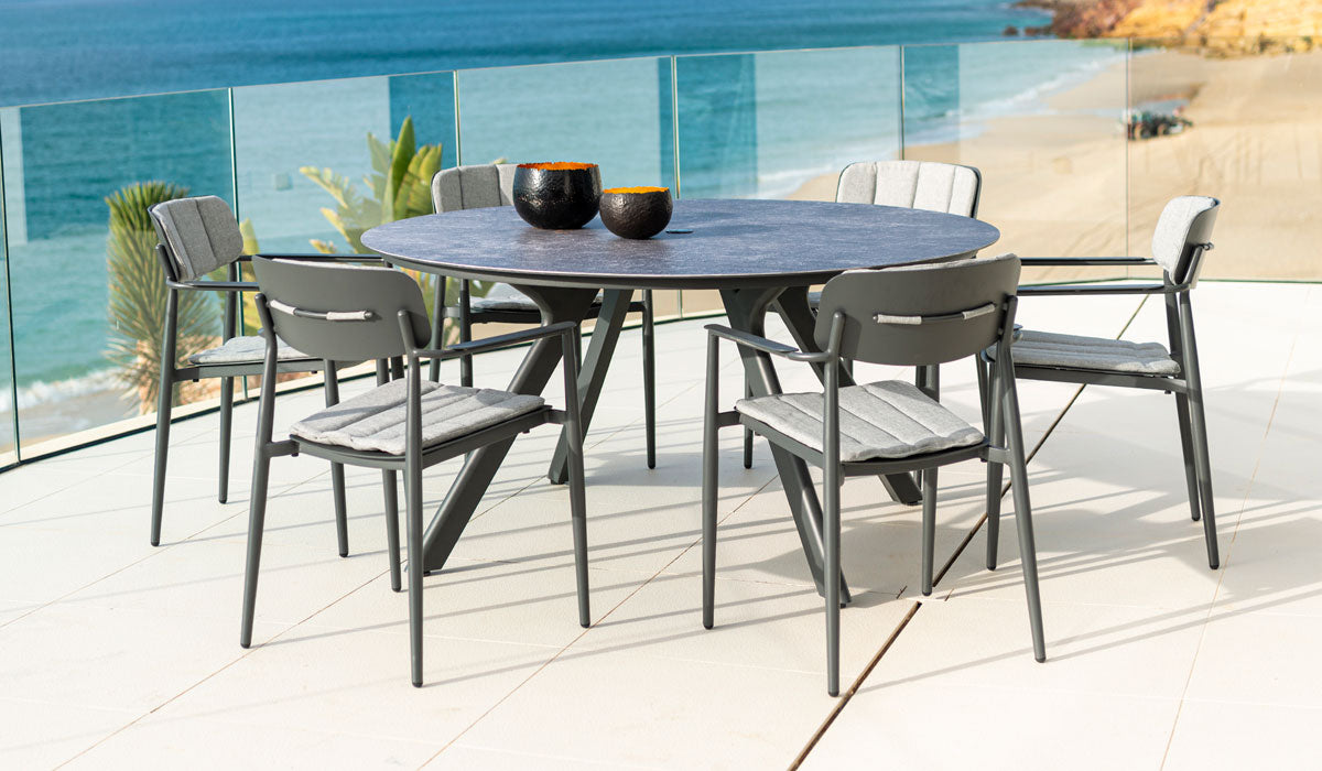 Alexander Rose Rimini Metal 6 Seater Round Table with Ceramic Glass