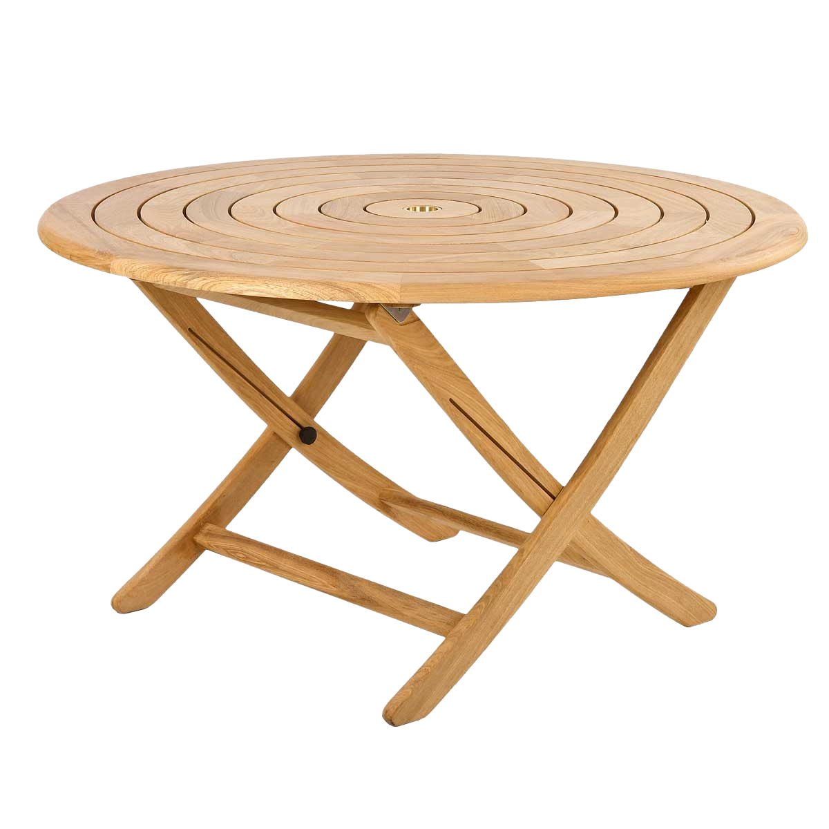 Wooden round folding table on a white background