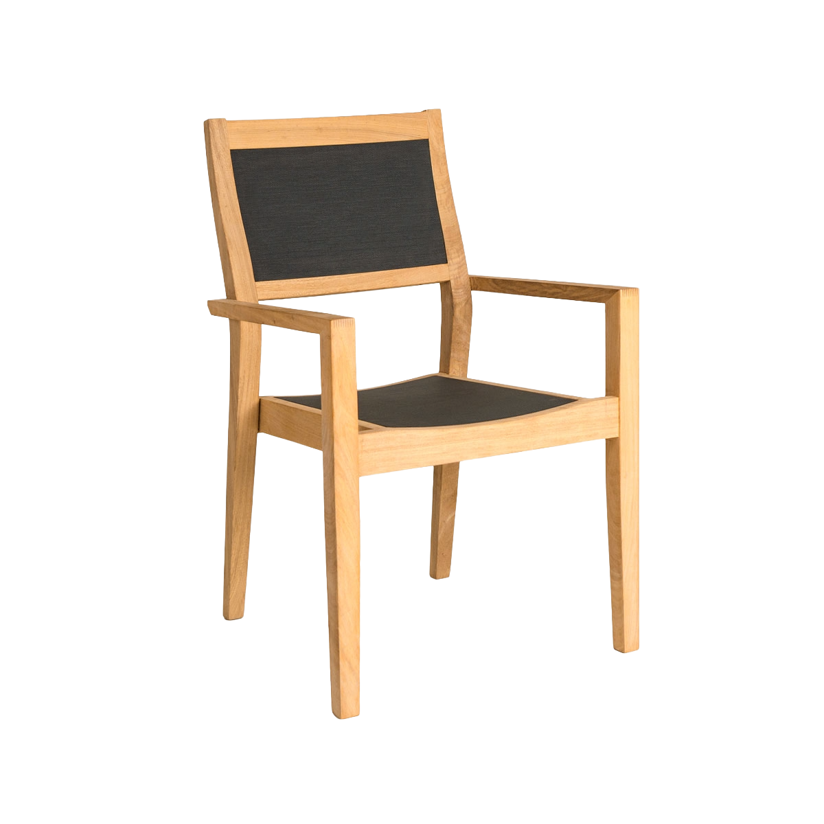Wooden chair with black seat and backrest on a white background
