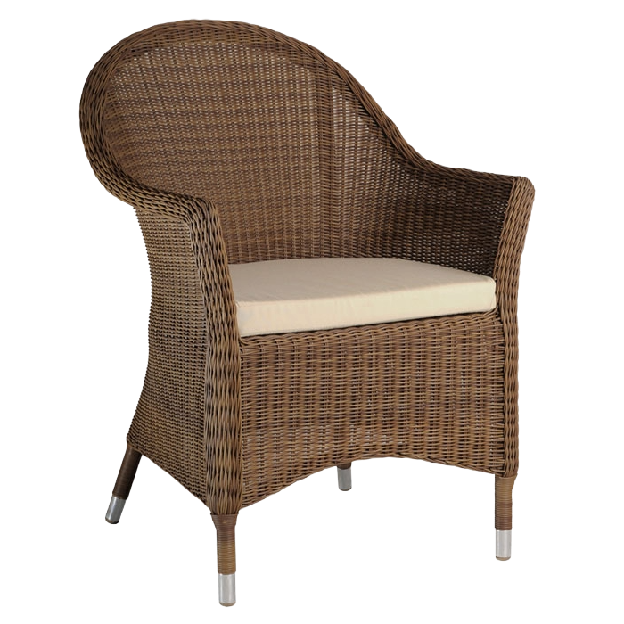Wicker chair with a cushion on a white background