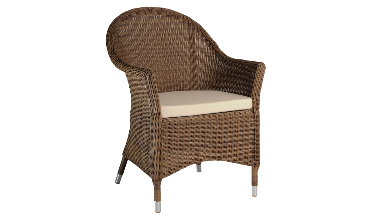 Wicker chair with a cushion on a white background