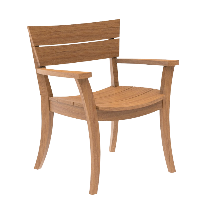 Wooden chair with armrests on a white background