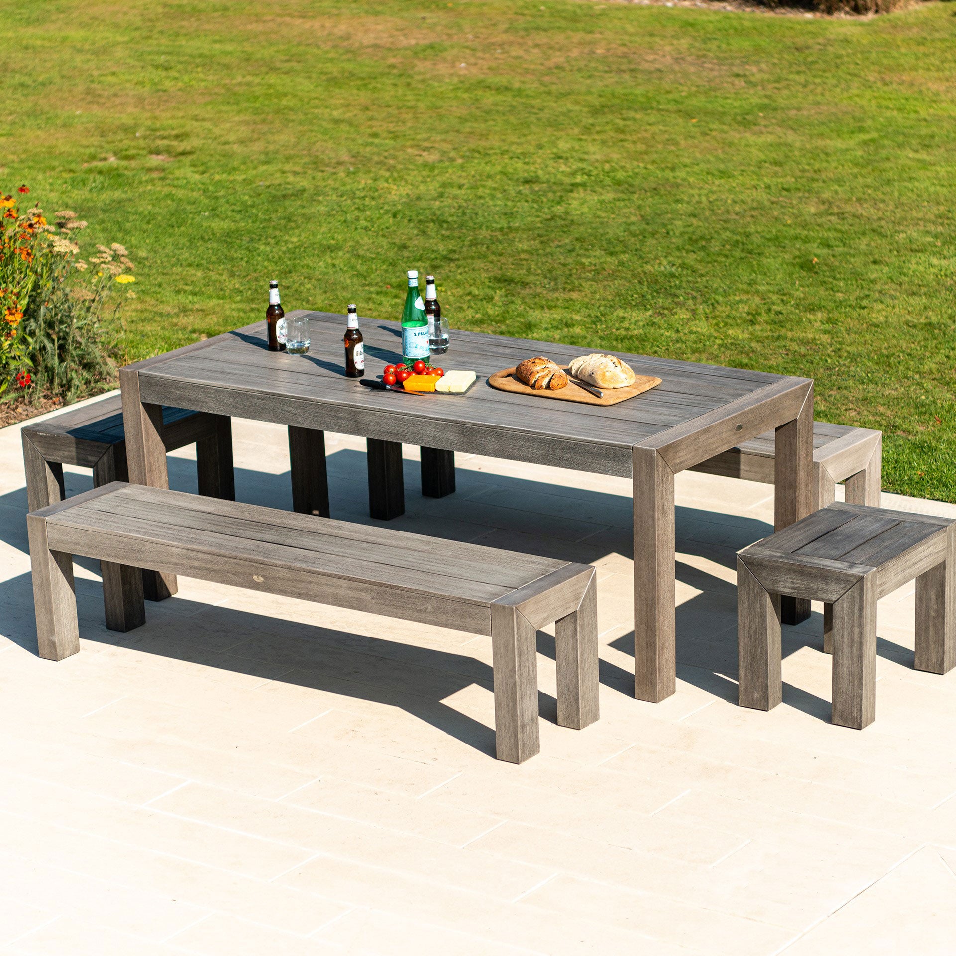 old england table, benches and two stools