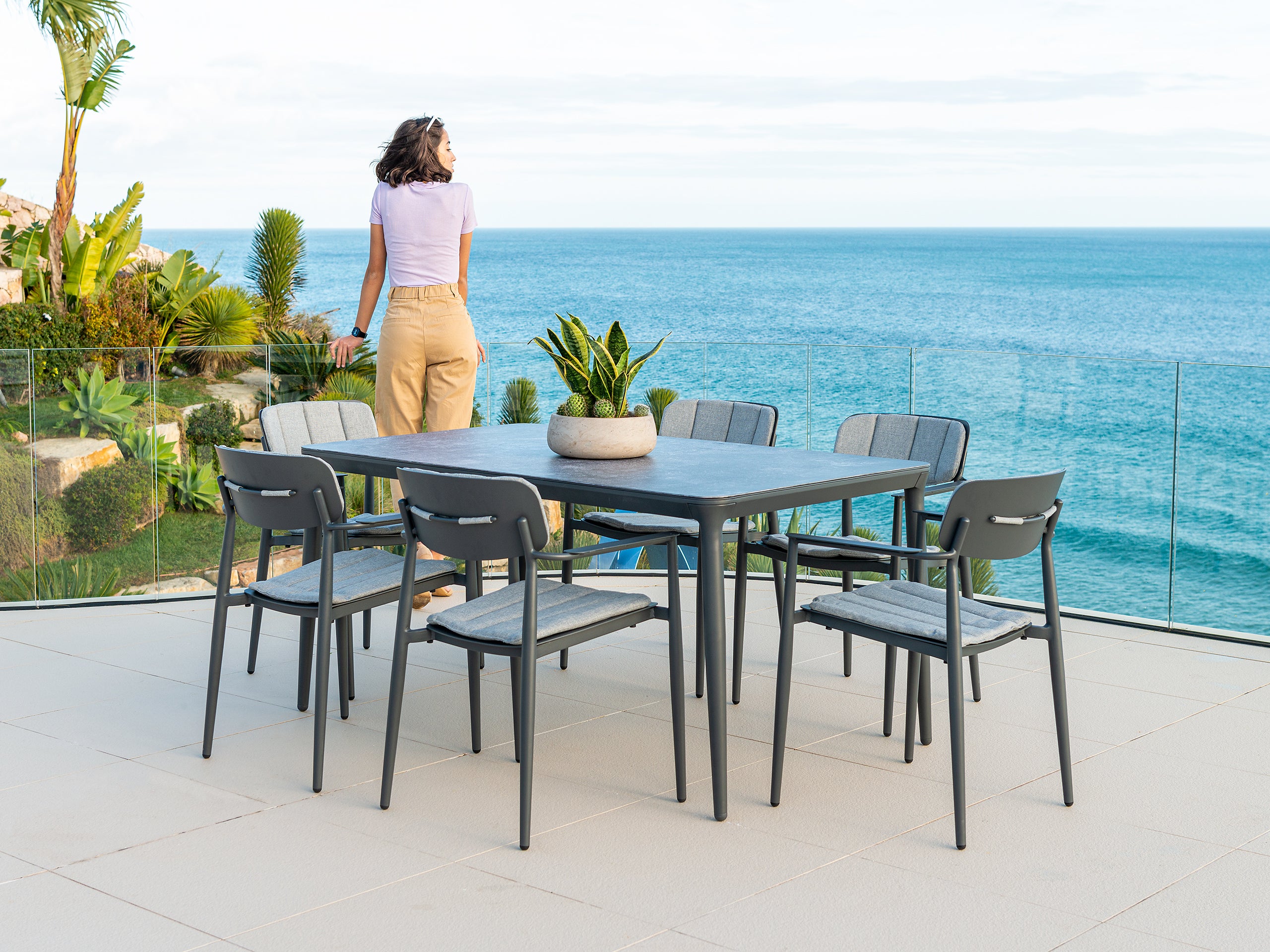 Rimini Armchair W. Cushion + Rimini Rectangular Table W. Ceramic Glass 1.0m x 1.5m