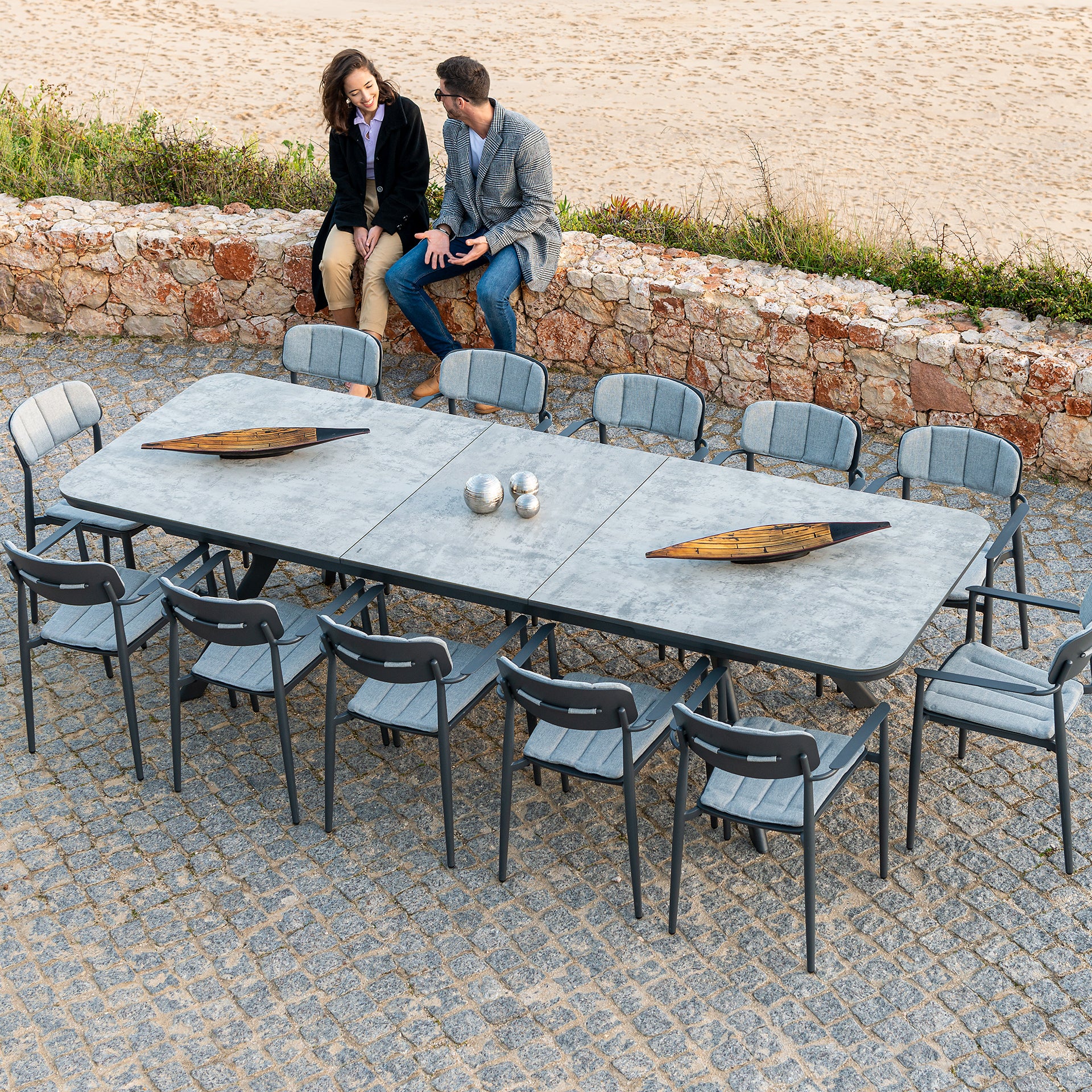 Rimini Extending Table 2.3m/ 3.0m x 1.0m with rimini armchair with cushion