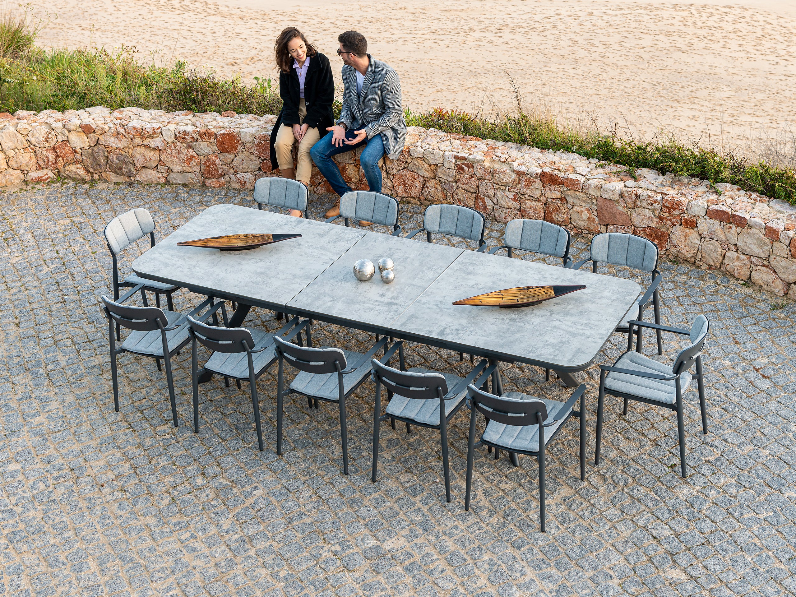 Rimini Extending Table 2.3m/ 3.0m x 1.0m with rimini armchair with cushion