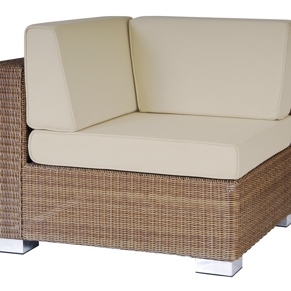 San Marino dark brown wicker corner sofa module with deep cream cushions