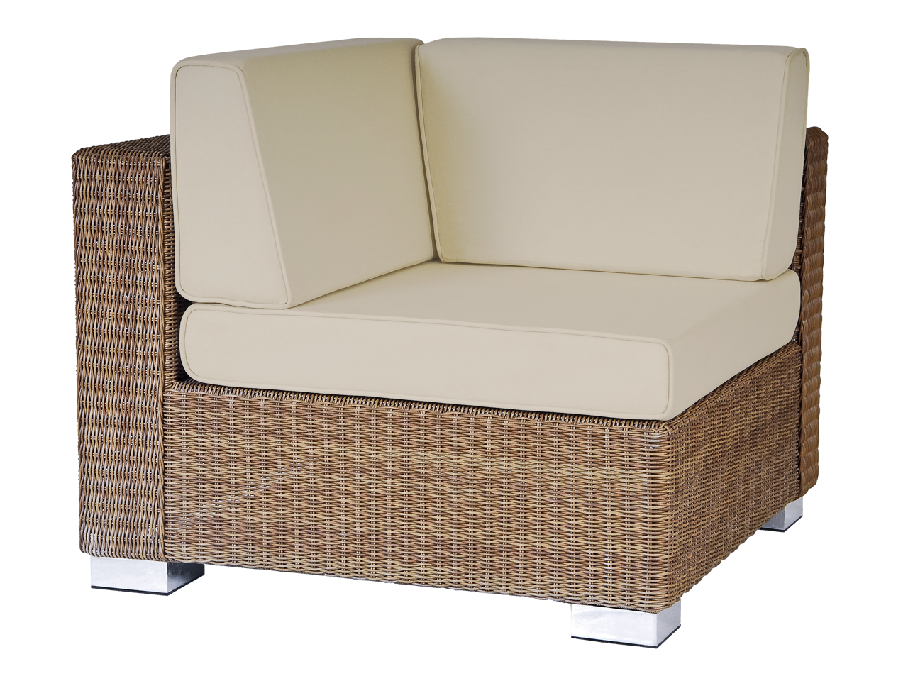 San Marino dark brown wicker corner sofa module with deep cream cushions