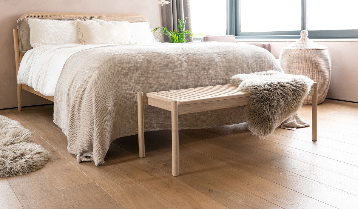 light oak trak bench in bedroom