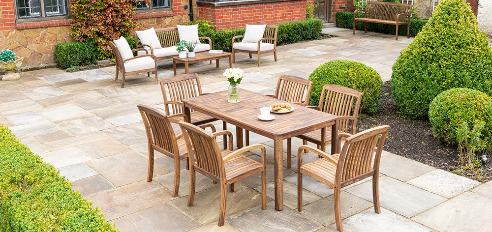Acacia hardwood garden furniture collection with rectangular table and 6 chairs