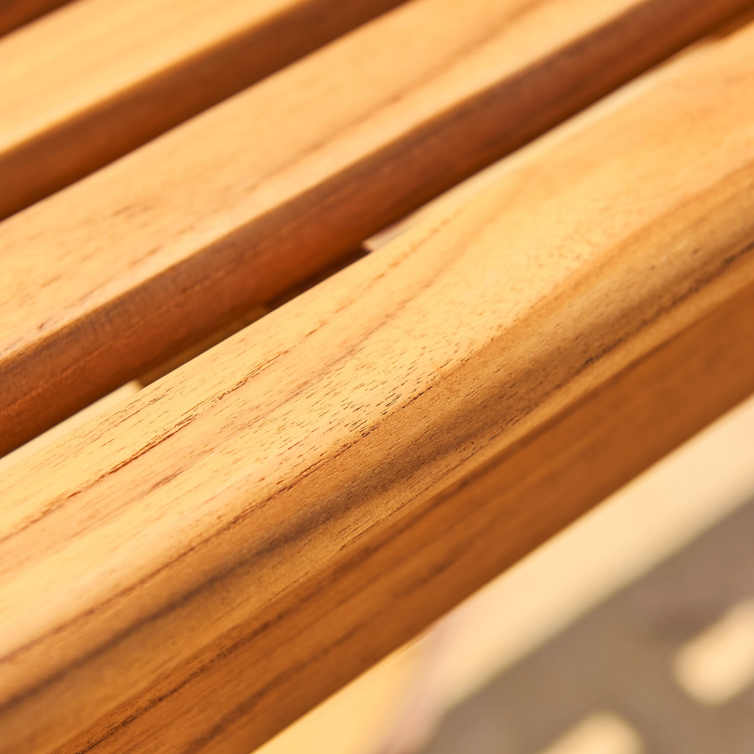 Close-up of wooden slats with a blurred background