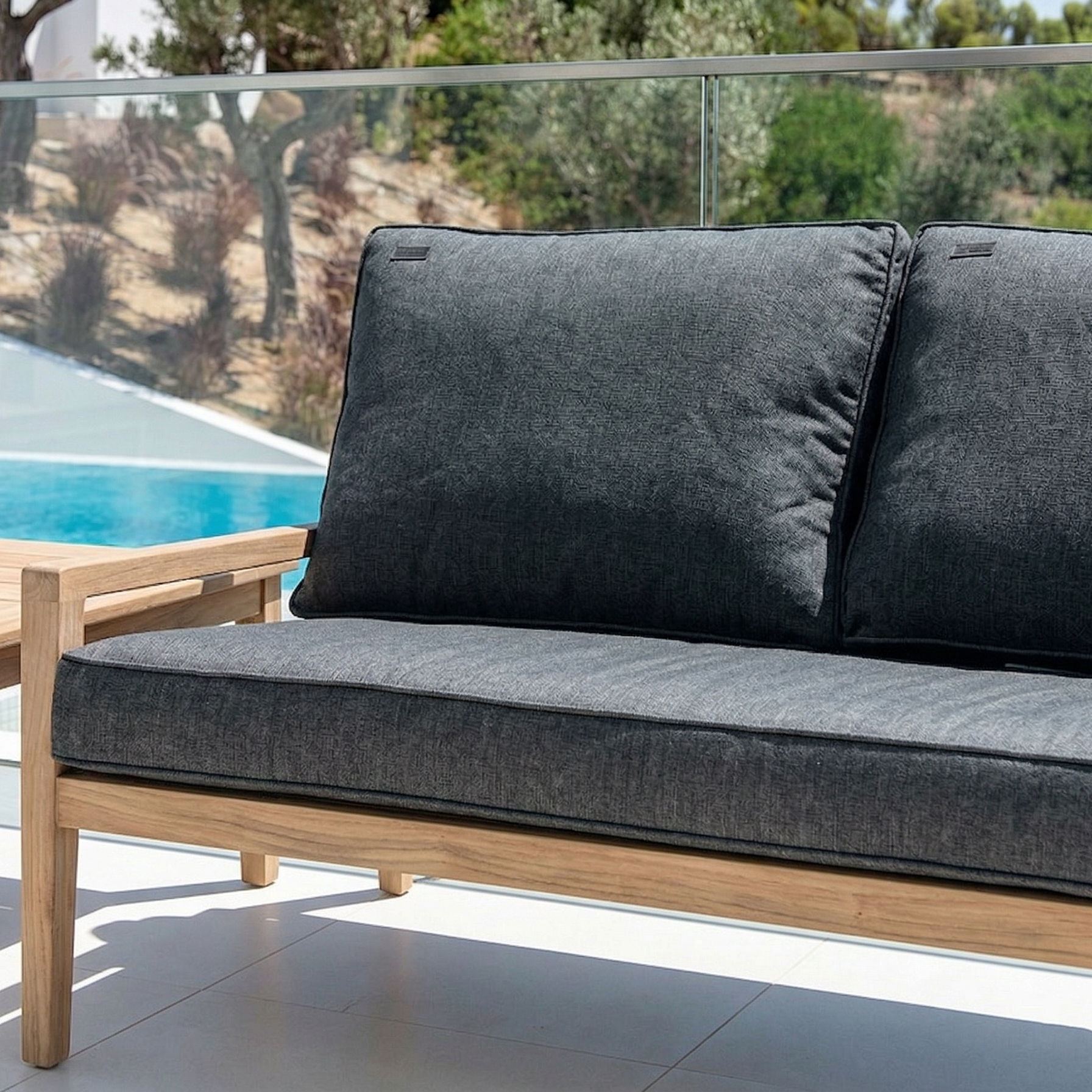 Close-up of fabric cushions on the 2-seater sofa