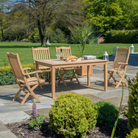 Rectangular wooden table with 4 folding chairs