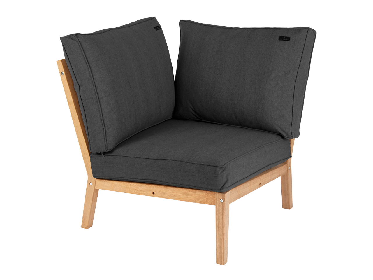 Tivoli corner module with dark grey cushions and hardwood frame