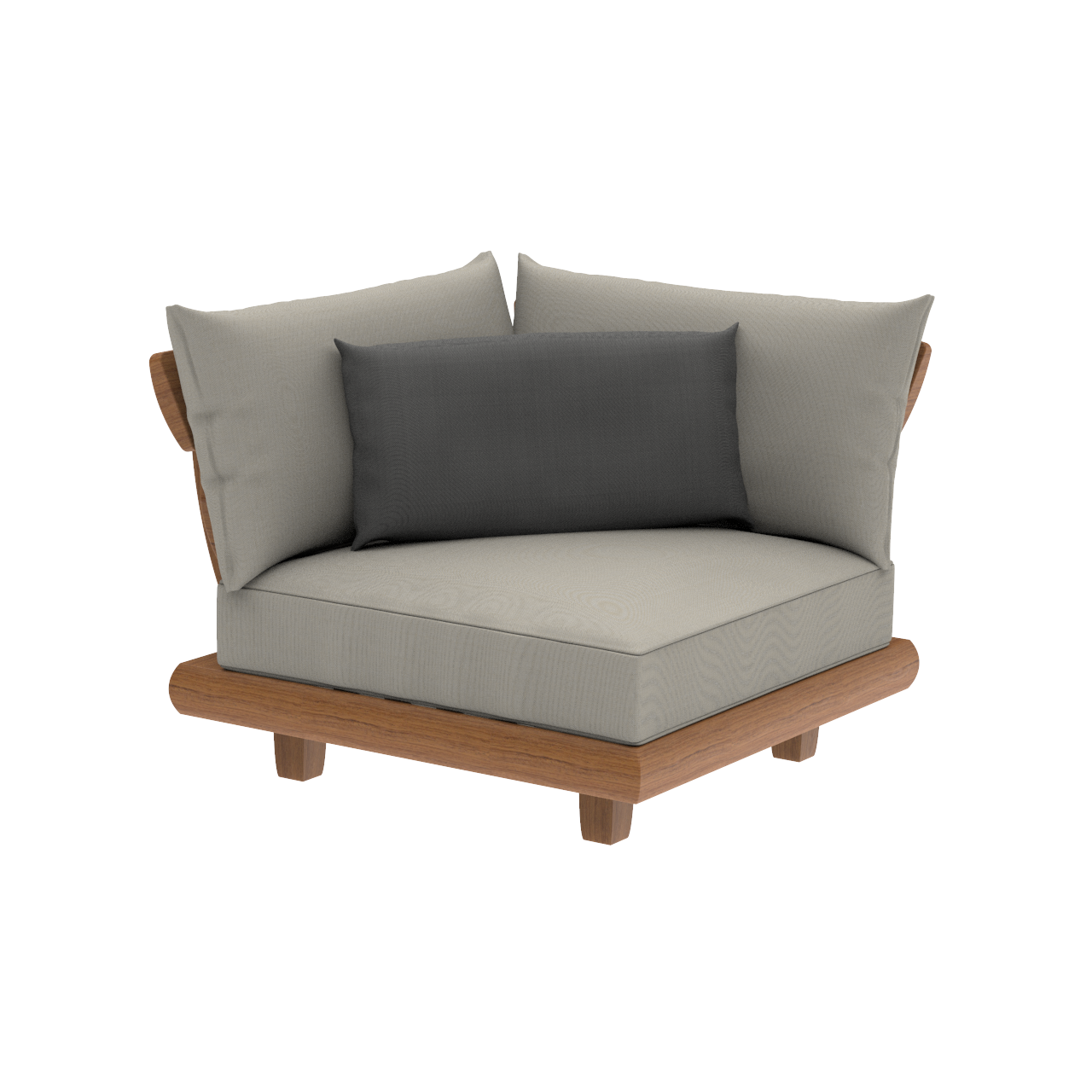 Modern low teak corner unit from the Sorrento collection with deep cushions