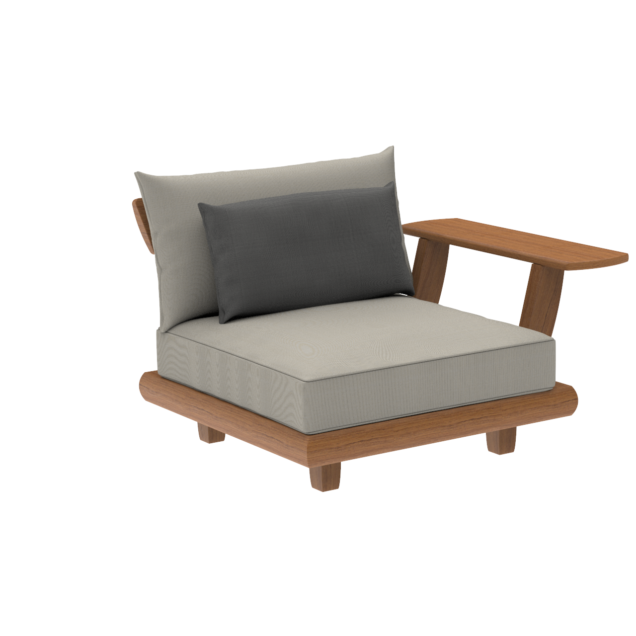 end sofa module with arm contemporary style shown in teak with deep cushions