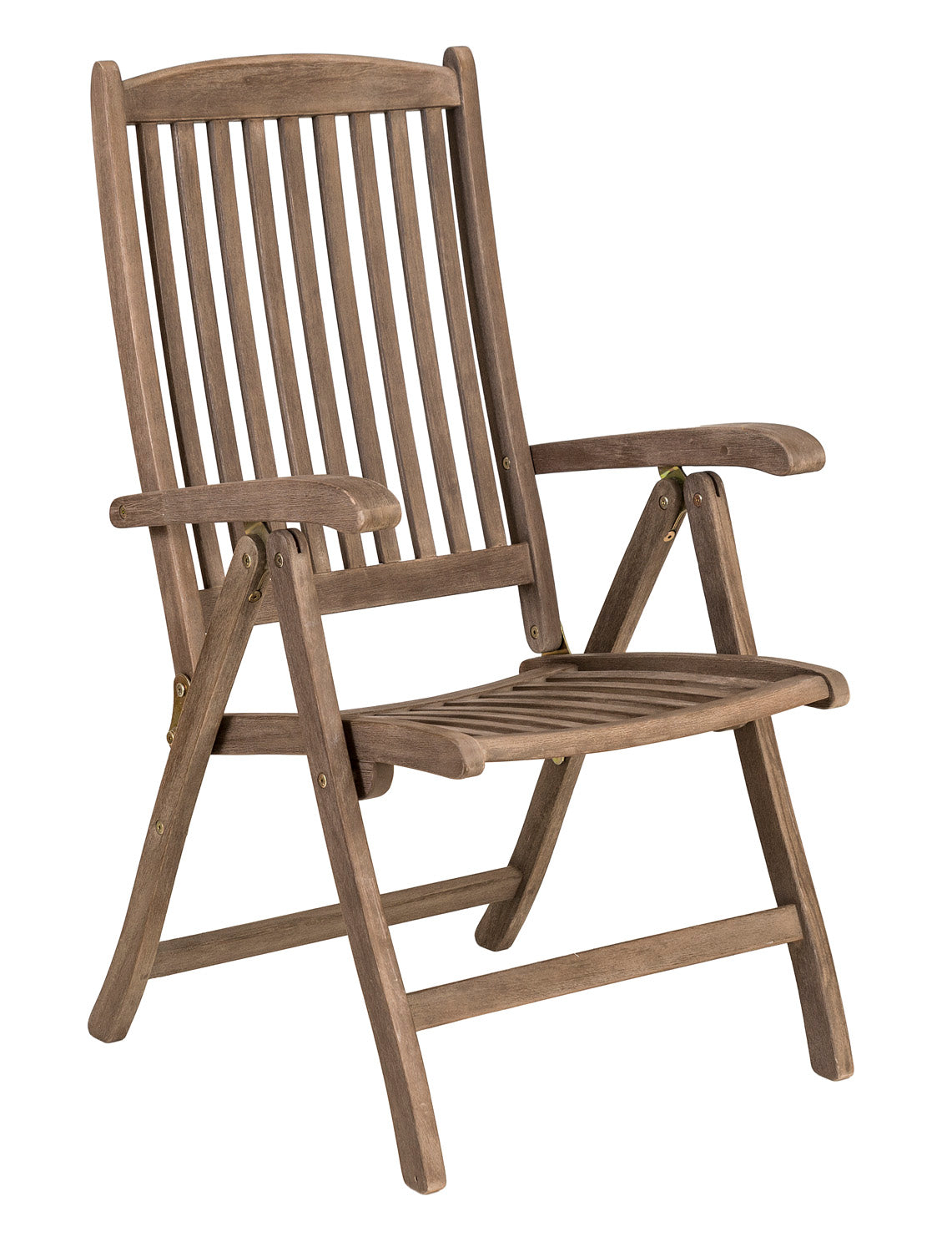 Wooden reclining folding chair on a white background