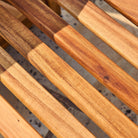 Close-up of wooden slats with a blurred background
