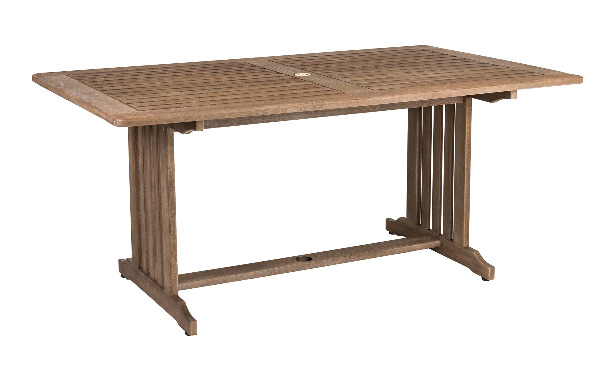 Wooden outdoor rectangular dining table on a white background