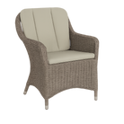 Handwoven wicker outdoor armchair with pistachio cushion