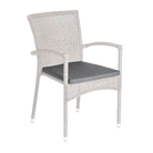 Grey wicker chair with a dark grey cushion 