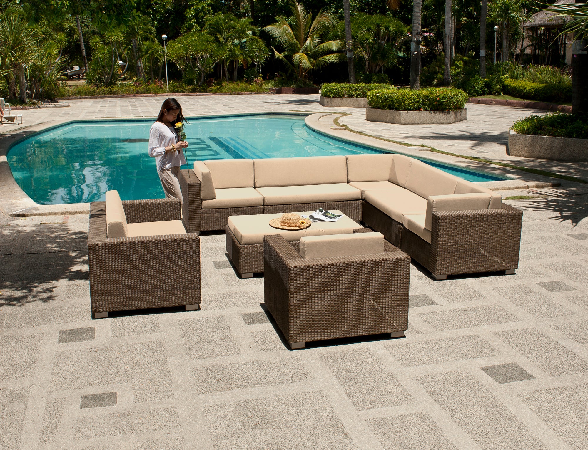 San Marino ottoman shown with the modular garden furniture set