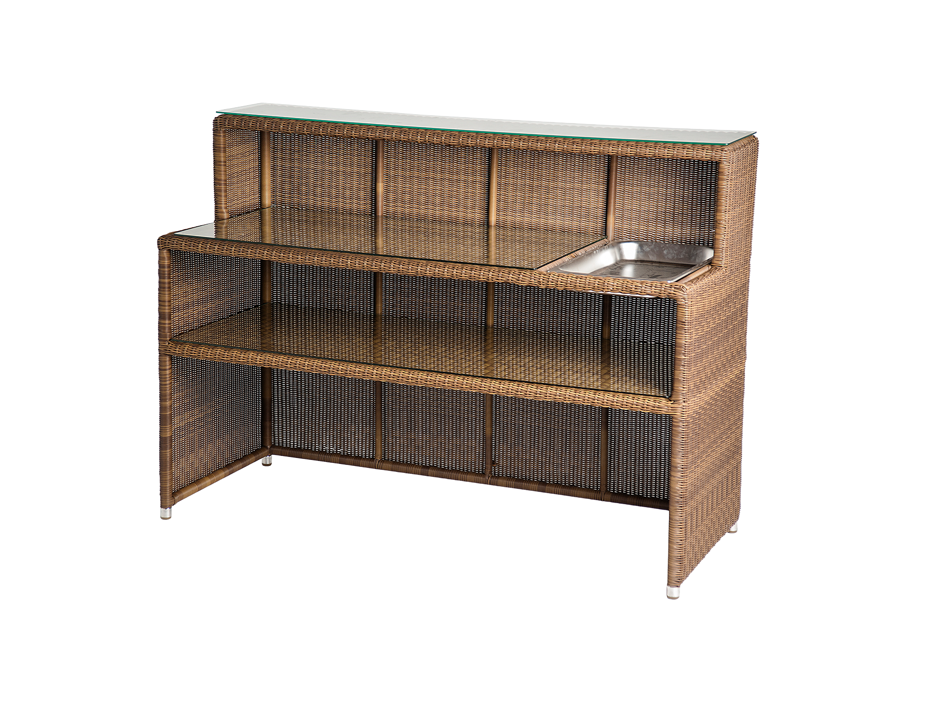 Wicker bar with glass top on a transparent background
