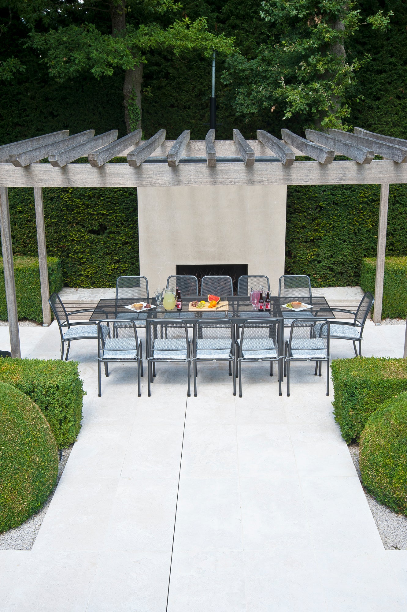 Portofino 10-Seater extending rectangular dining table set with 2-stacking armchairs and 8-stacking side chairs