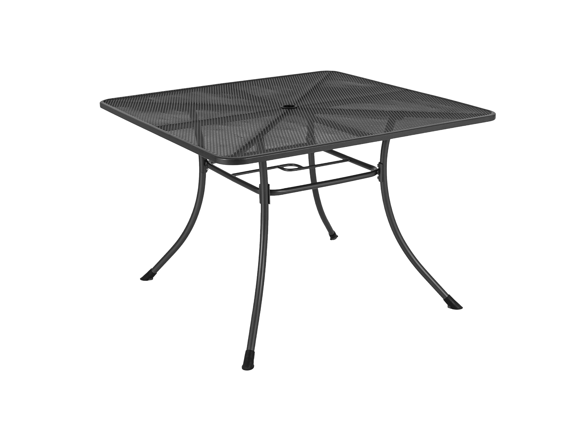 Black metal outdoor table on a white background