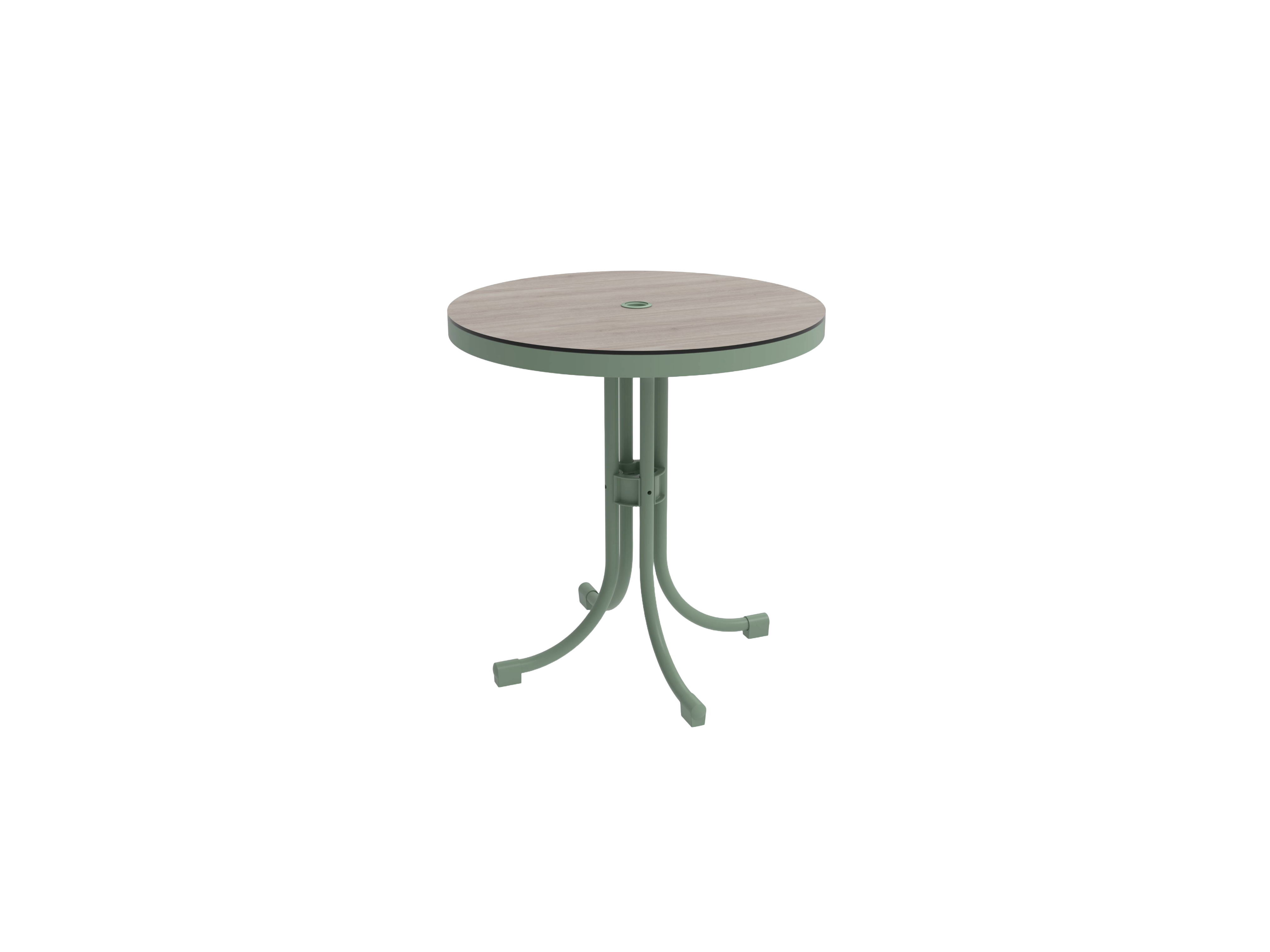 Round table with a green base on a white background
