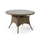 Round wicker table with a gray top on a white background