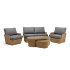 Outdoor furniture set with wicker chairs and sofa on a white background