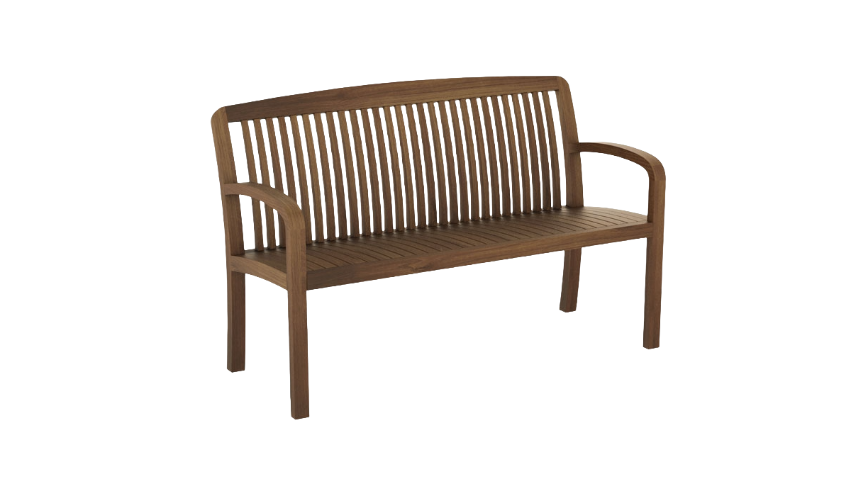 Bolney acacia wood bench with rounded arms beautifully styled by Alexander Rose