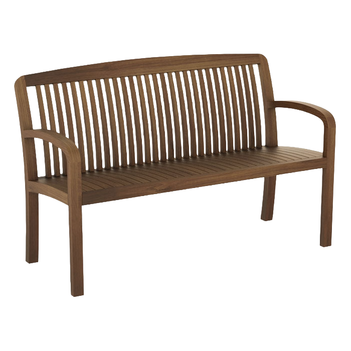 Bolney acacia wood bench with rounded arms beautifully styled by Alexander Rose