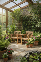 Lakeside flat arm companion set in a conservatory setting with plants
