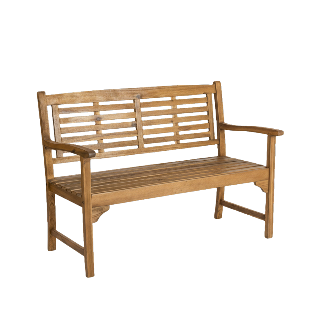Wooden bench with slatted backrest 