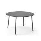 Round outdoor table with metal frame on a white background