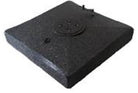 Black rectangular object with a circular component on a white background