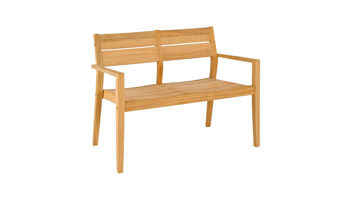 Stylish garden bench in roble hardwood 2 seater in a light yellow grain
