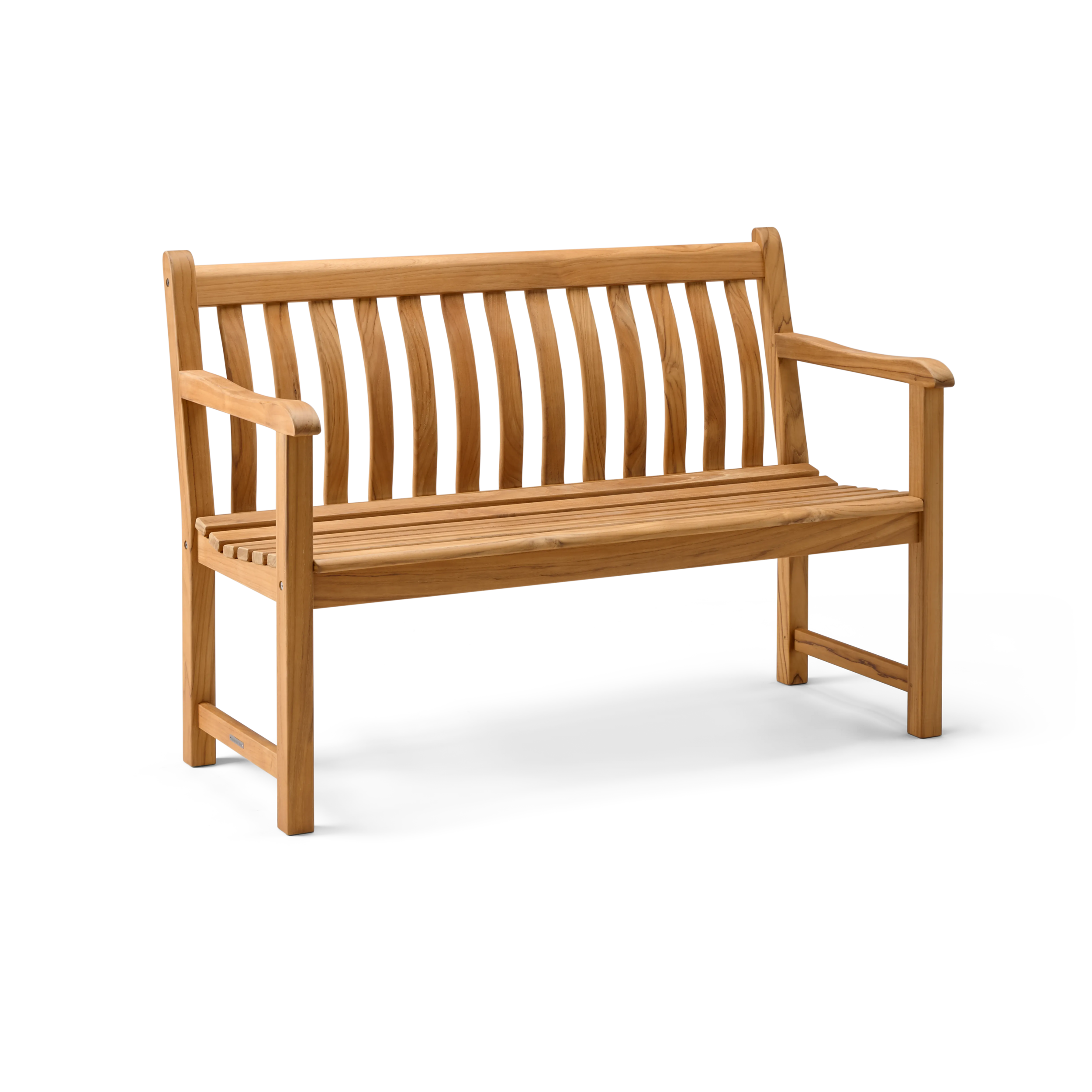 Wooden teak bench on a white background