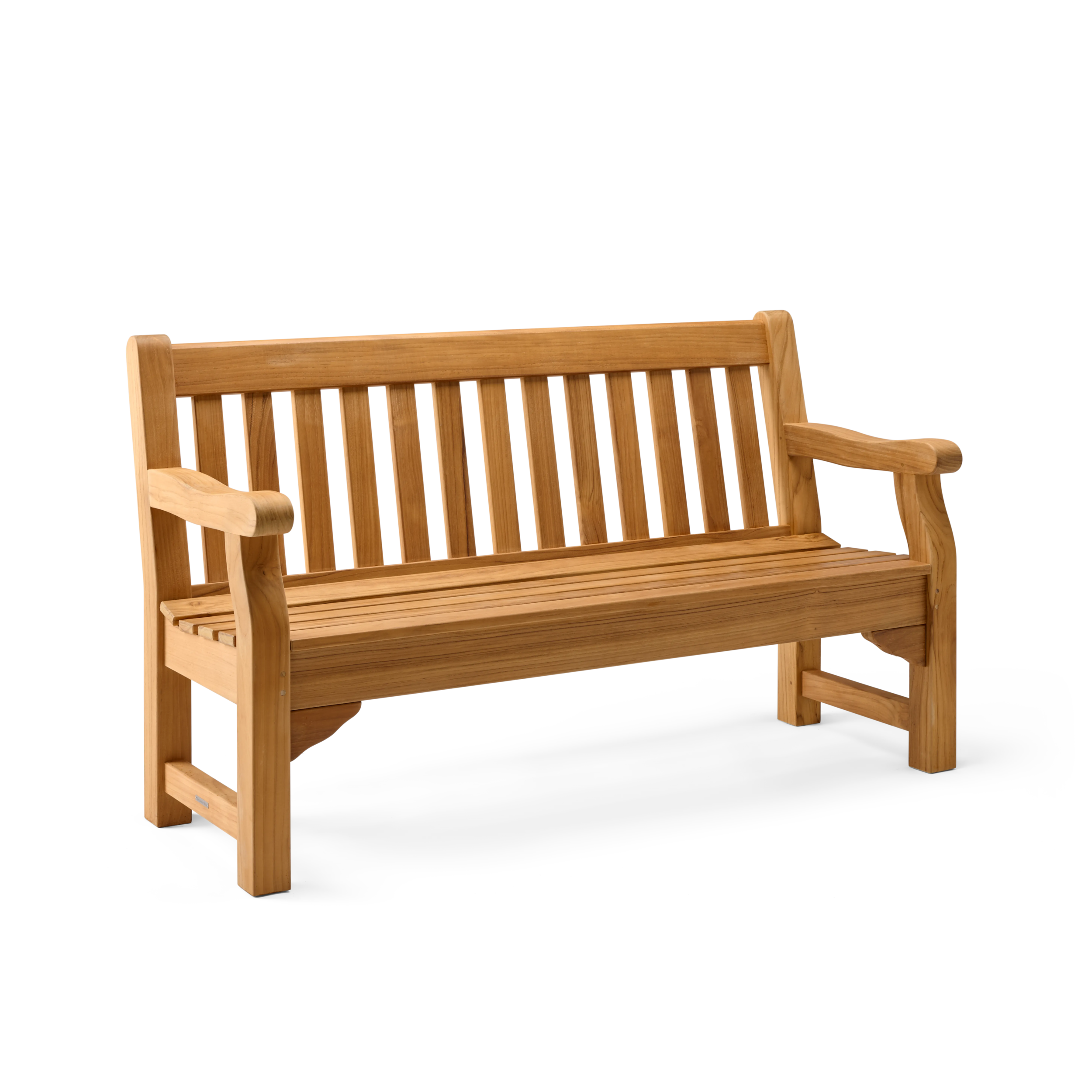Wooden teak bench on a white background