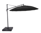 Black cantilever patio umbrella with a square base and adjustable arm, shown on a plain white background.