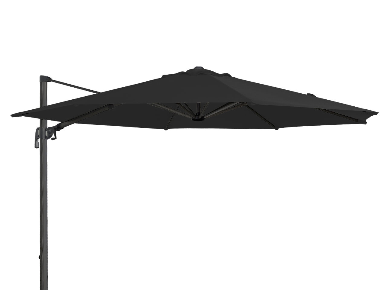 Black patio umbrella on a white background