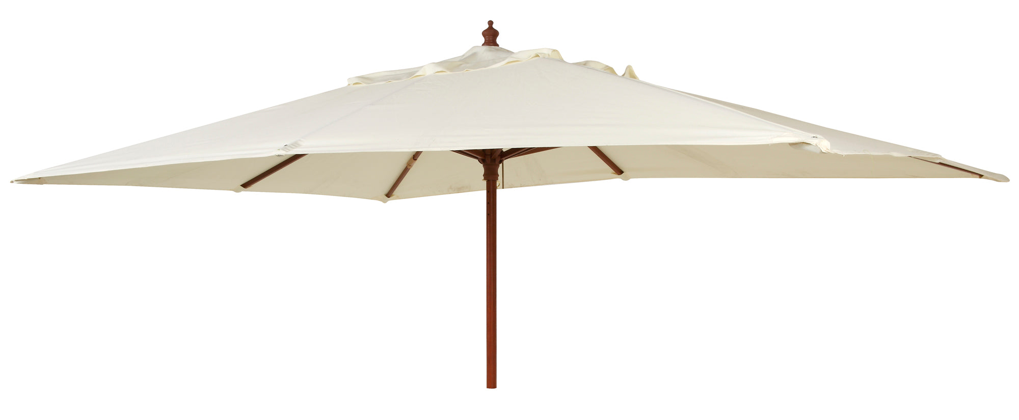 Ecru patio parasol with wooden handle on a white background