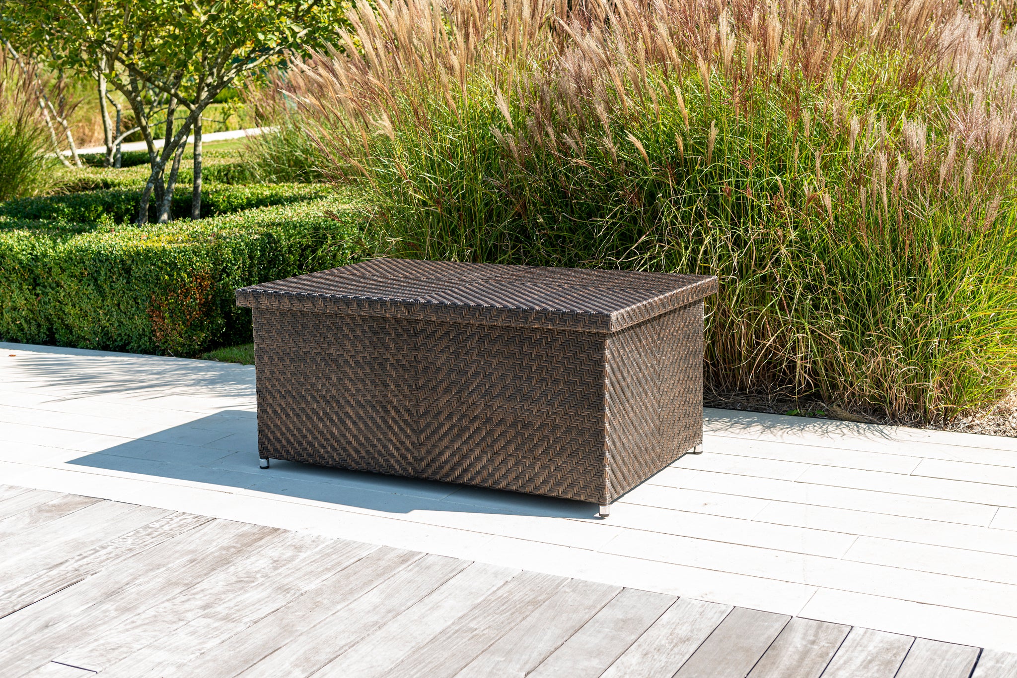 Large rattan style garden cushion box