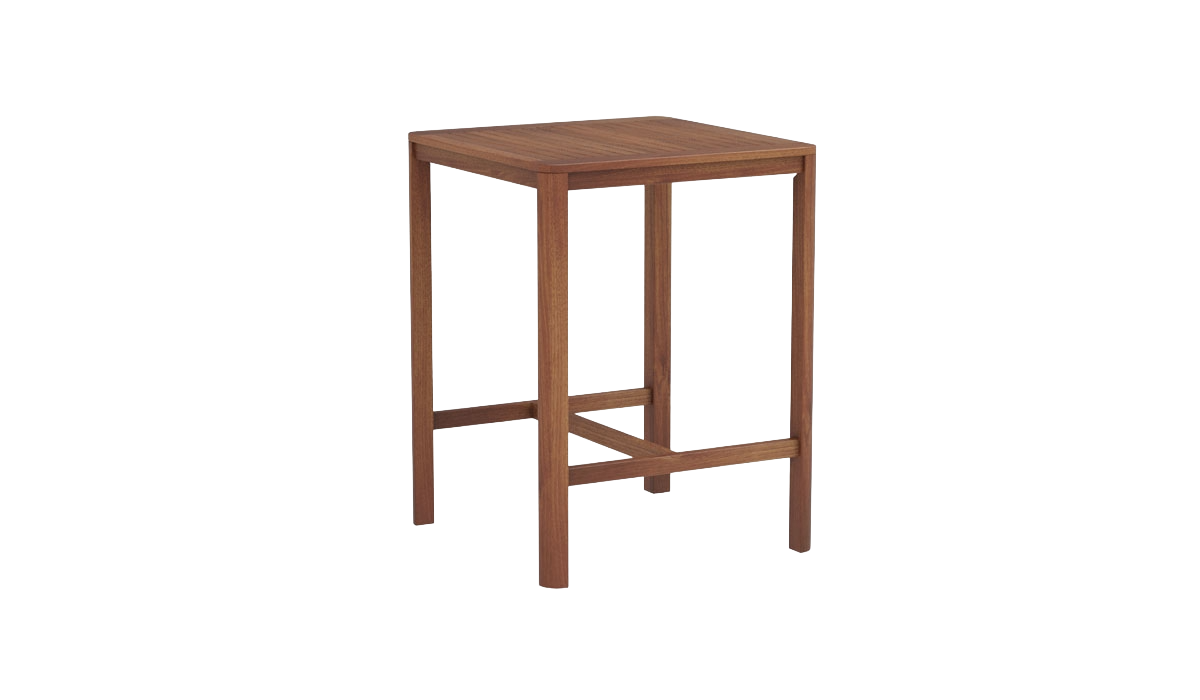 Wooden bar height table on a white background