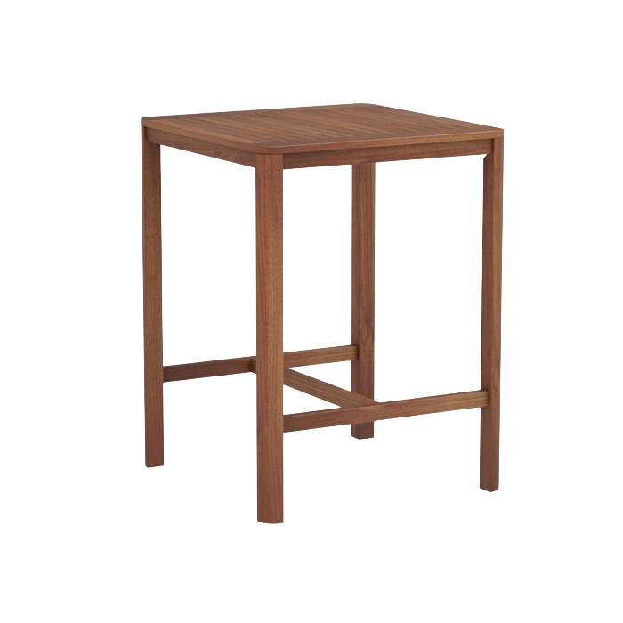 Wooden bar height table on a white background