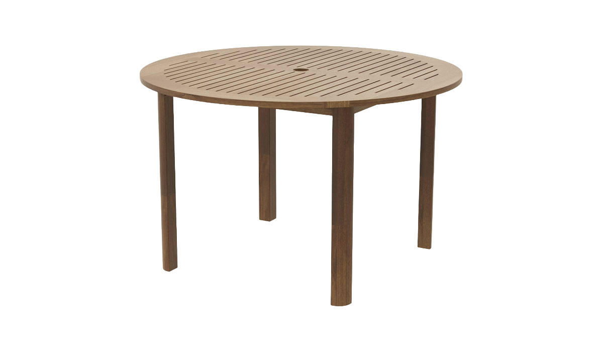 Round wooden table on a white background